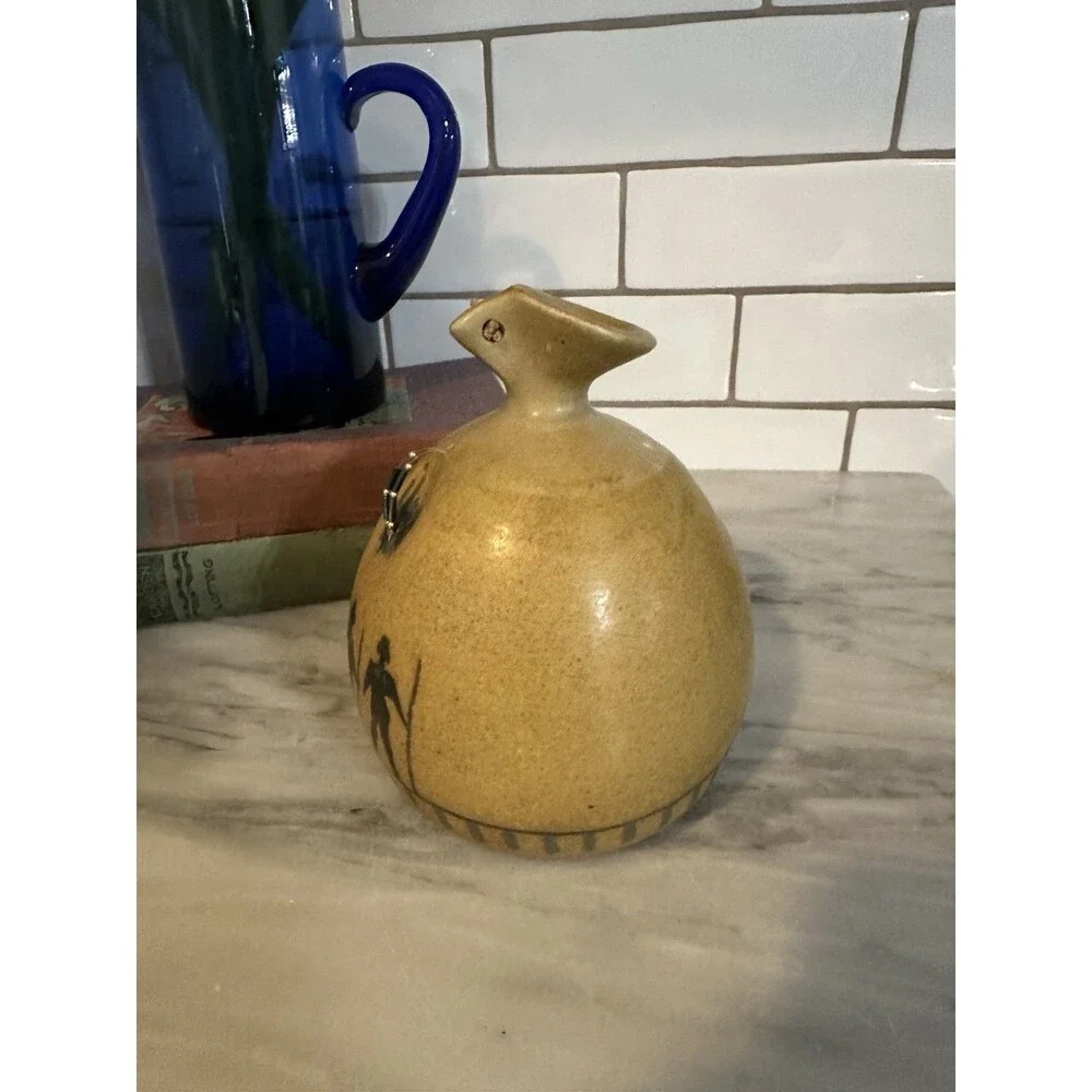 Michael Schlyer Flat Earth Studio Pottery 3 Warriors Vase Vintage Cabincore
